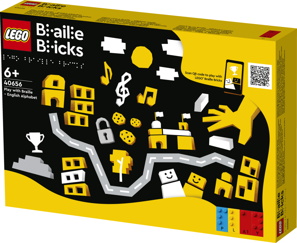The front image of the box of LEGO Braille Bricks
